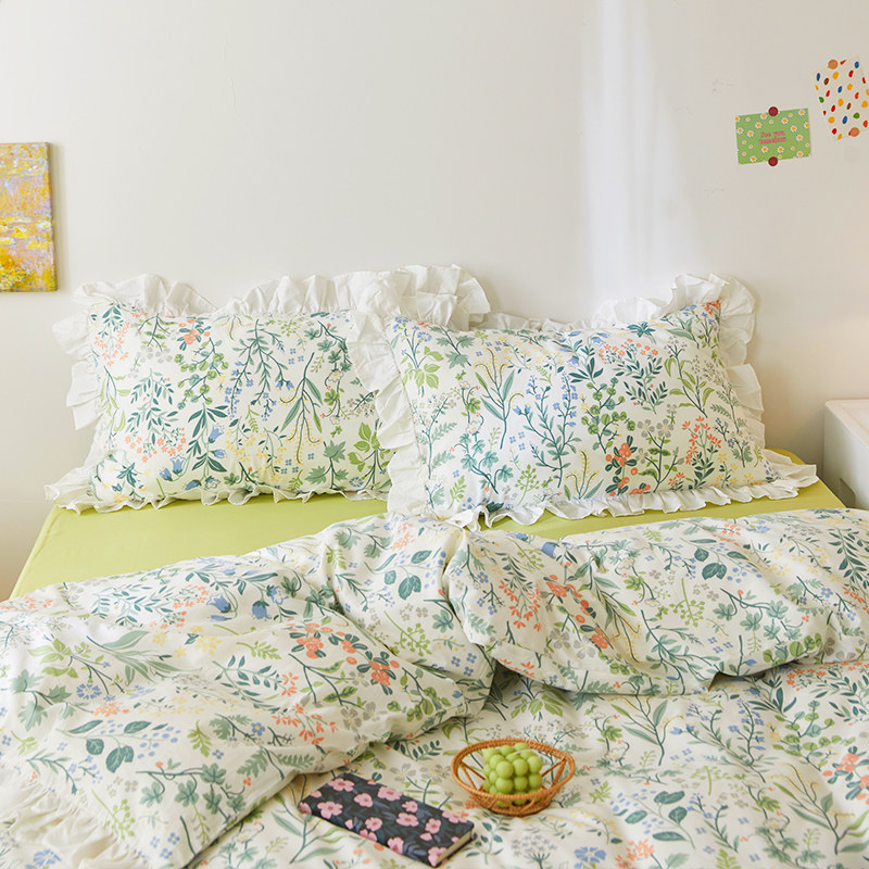 小清新床上四件套女生花边款碎B花被套学生宿舍床单全棉三件套,床上用品,床品套件/四件套/多件套,淘宝优惠券,粉丝福利购,淘宝优惠卷
