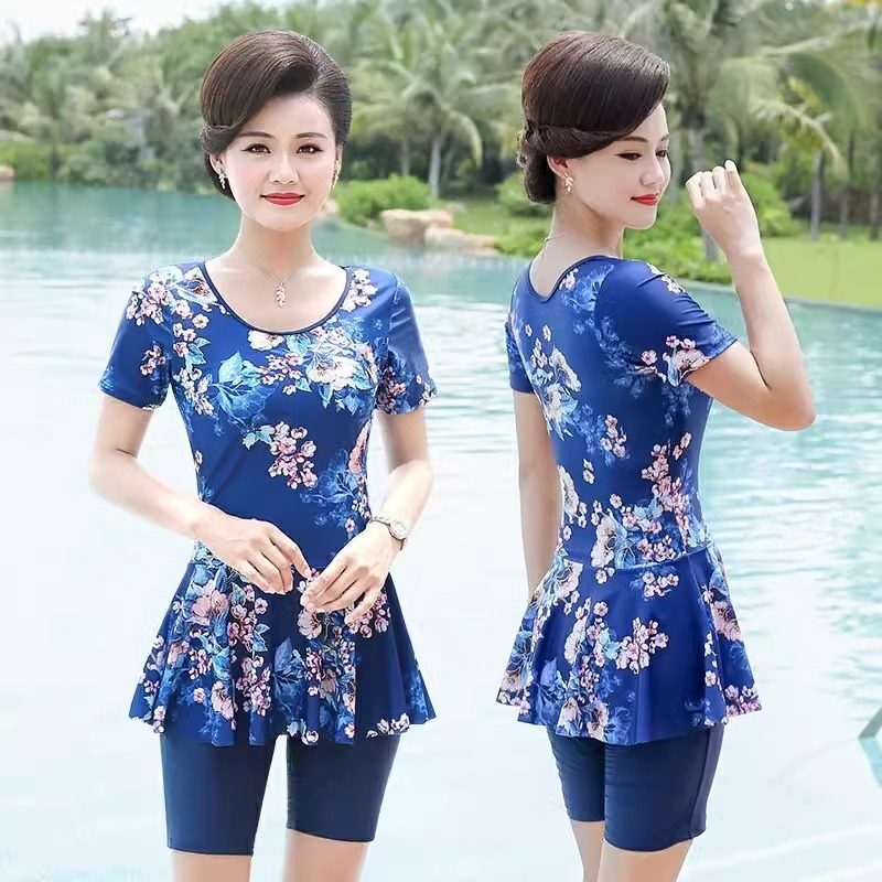 妈妈泳衣中老年女保守分体2024新款G遮肚显瘦平角大码泡温泉游泳,运动/瑜伽/健身/球迷用品,分体泳衣,淘宝优惠券,粉丝福利购,淘宝优惠卷