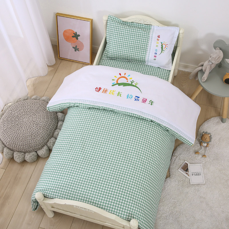 幼儿园被子三件套含芯六件套全棉B午睡被褥绿蓝色支持印绣logo,婴童用品,婴童床品套件,淘宝优惠券,粉丝福利购,淘宝优惠卷