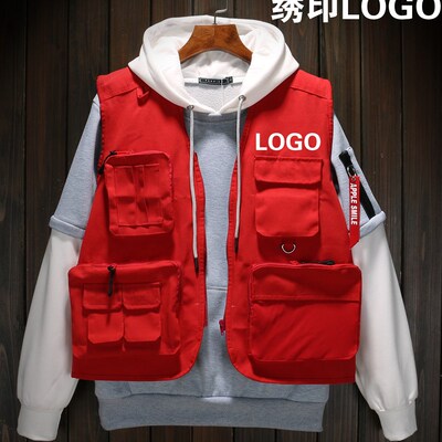 春秋款摄影马甲多口袋工装定制印绣字记K者导演男女工作服义工服