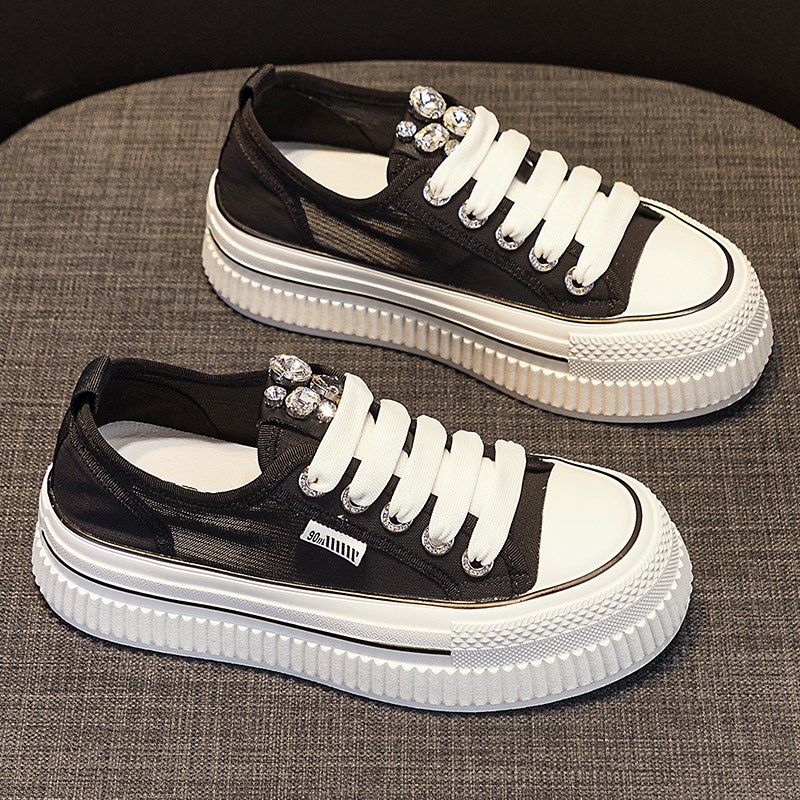 网面帆布小白鞋女2024夏季新款百搭透气薄款厚R底松糕软底休闲板,女鞋,帆布鞋,淘宝优惠券,粉丝福利购,淘宝优惠卷