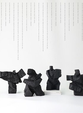 黑色人物太极现代新抽象树脂艺术品样板间售楼部书房软装