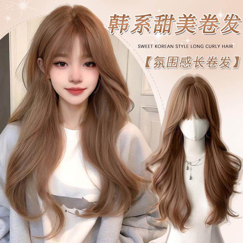 假发女长发冬季奶茶香槟色长卷发大波浪仿真人发显白亚麻色全头套