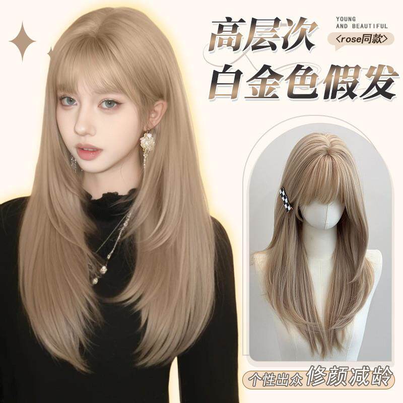 rose同款发色白金色假发直发女高层次女团金浅色假发