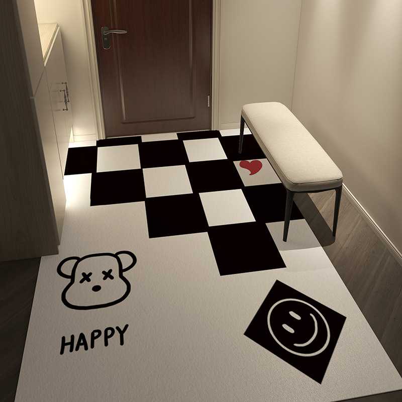 简约棋盘格进门入户门地垫防水免洗防滑脚垫pvc可裁剪大门口地垫