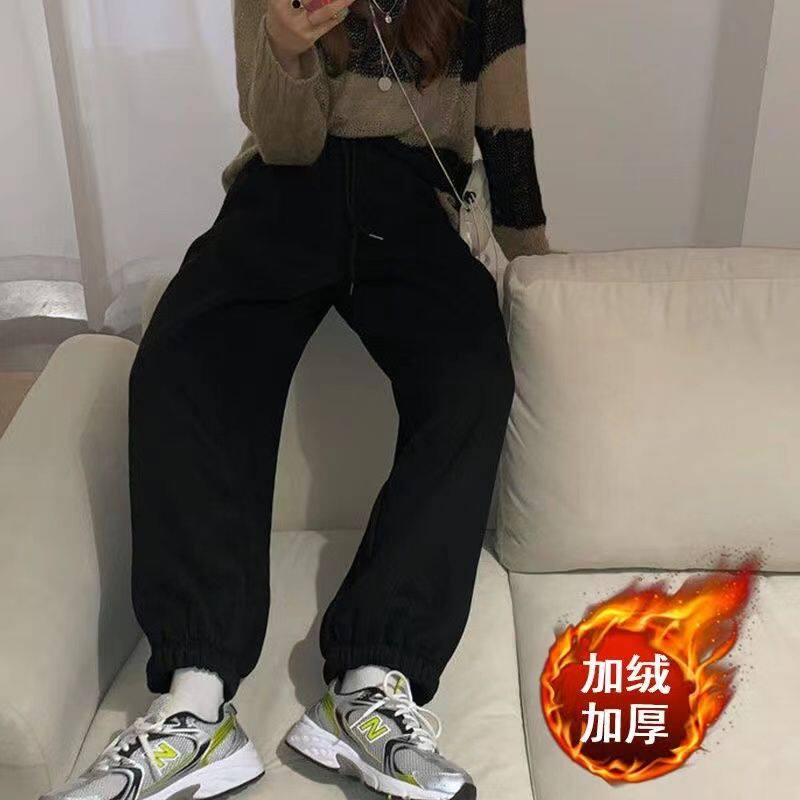 AE运动裤子女加绒加厚秋冬季新款宽松显瘦大码休闲卫裤哈伦裤女