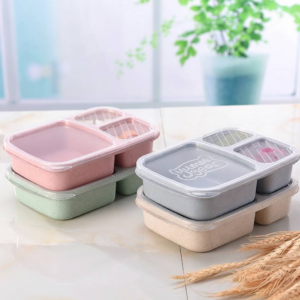 食品级稻壳饭盒小麦餐具便当盒三格快餐盒上班野炊碗麦秸秆午餐盒