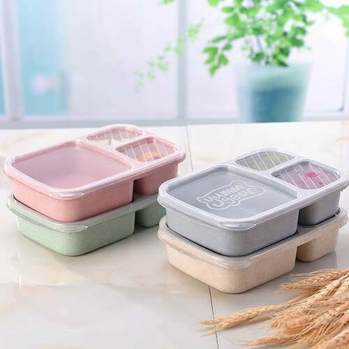 食品级稻壳饭盒小麦餐具便当盒三格快餐盒上班野炊碗麦秸秆午餐盒