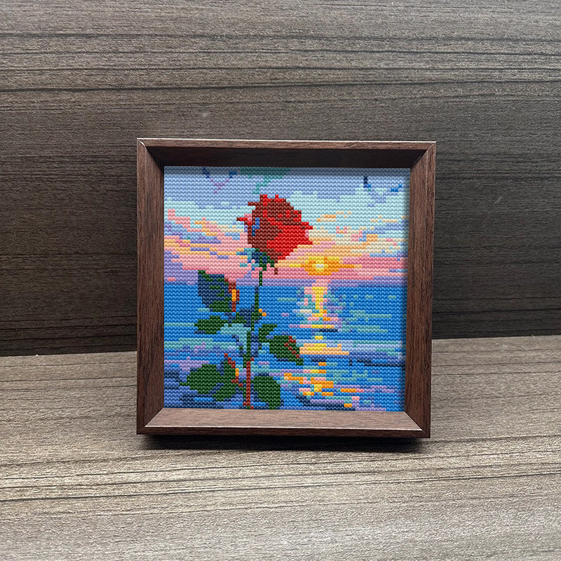 【落日玫瑰】十字绣2025新款线绣带框摆台高颜值花卉diy自制刺绣