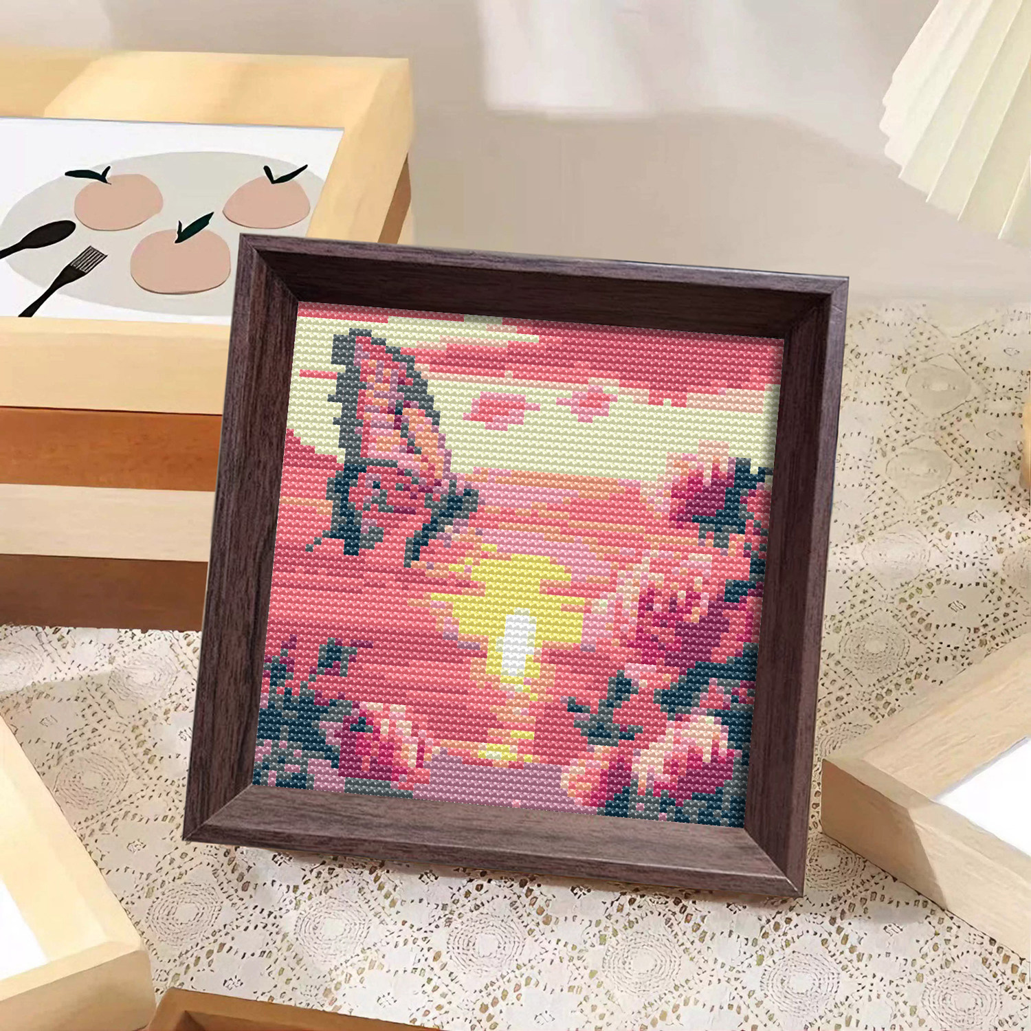 【浪漫日出】十字绣2025新款线绣带框摆台治愈系风景简单diy刺绣,居家布艺,十字绣套件,淘宝优惠券,粉丝福利购,淘宝优惠卷