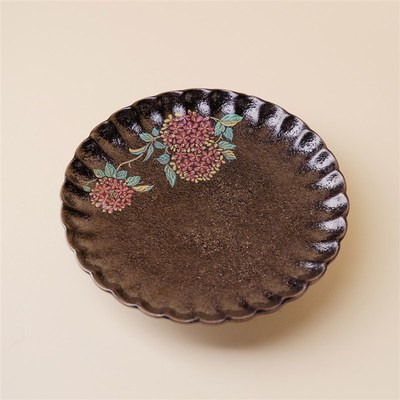 宜室茶话黑志野烧缂丝绣球花壶承干泡盘花瓣茶承托盘养壶垫干泡台