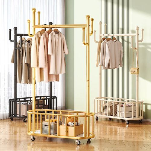 跨境落地挂衣架可移动带轮家用仙人掌筐晾衣架床头收纳简易衣帽架