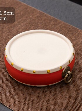 国潮国风新中式红色钟鼓工艺品摆件茶壶底座盖置博古架书房装饰品