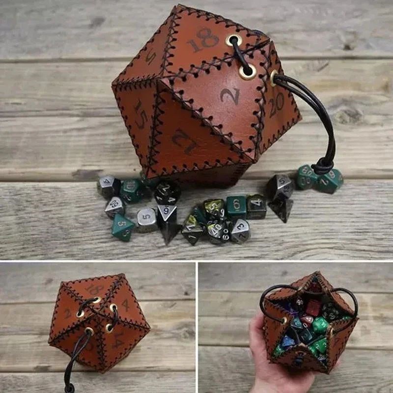 New Leather D20 Dice Bag PolygonaEl Dice Storage Boxes Reinf