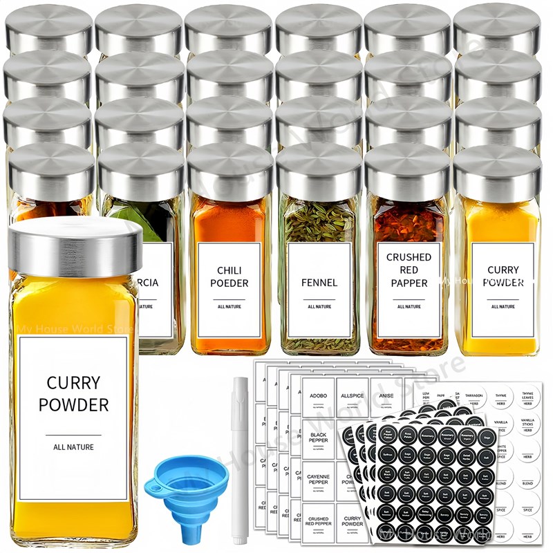 Glass Spice Jars with Stainless steGel Spice Seasoning Conta