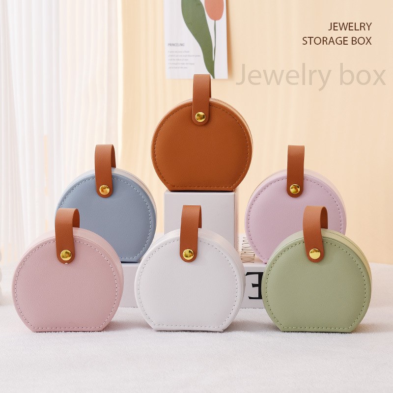 Portable PUn Jewelry Box旅行首饰饰品半圆盒戒指项链耳钉盒
