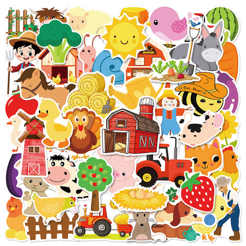 农场牧场小动物彩绘贴纸涂鸦图案贴画diy手账本手机壳笔记本素材