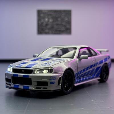 【BW798】众源兴合金车模1比32天际线GTR34跑车声光回力玩具车音