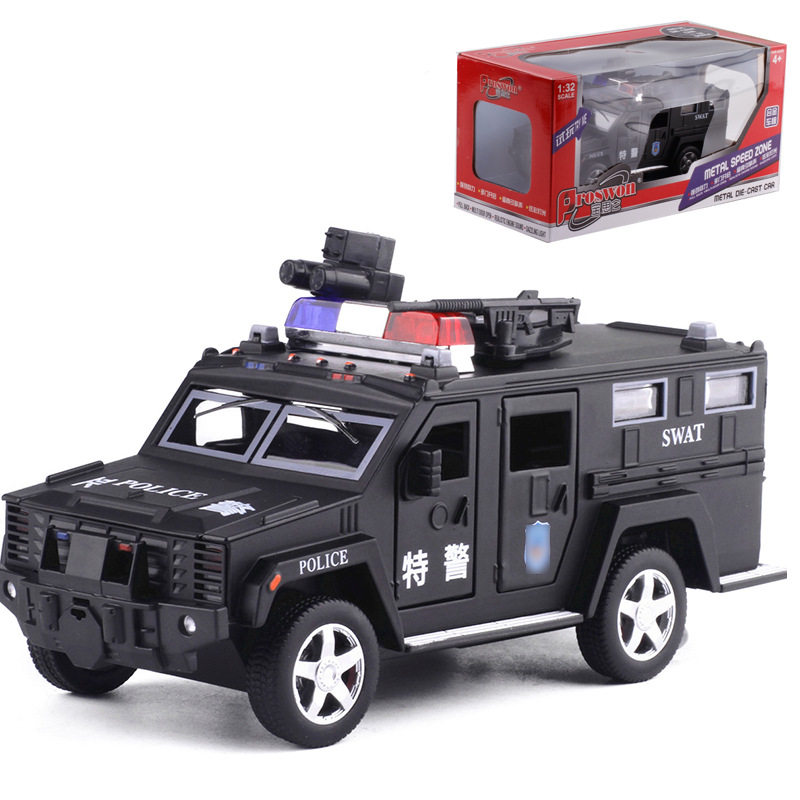 【MW798】「盒装」宝思仑1:32合金车警车防爆车声光回力车模型玩