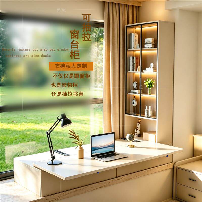 阳台储物柜靠墙一体家用置物柜大容量杂物收纳柜卧室书桌柜飘窗柜