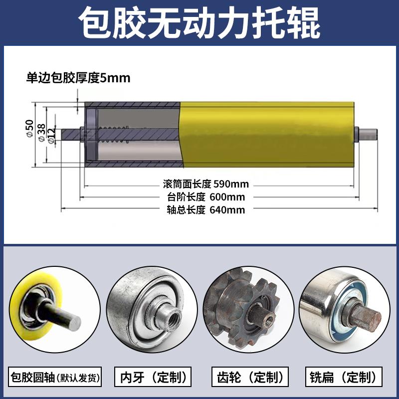 聚氨酯胶辊PU滚筒滚轴包胶辊筒输送带橡胶辊无动力辊轴轴承可定制