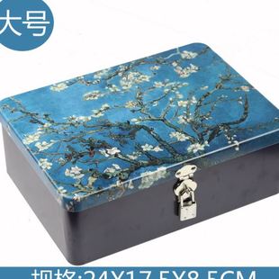 现货长方形带锁马口铁盒大号金属复古收纳盒礼品包装