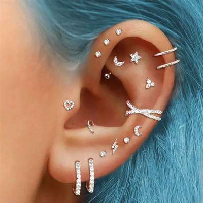 1PC Tragus Helix Rook Piercing EarrinIg Women Zircon Moon St