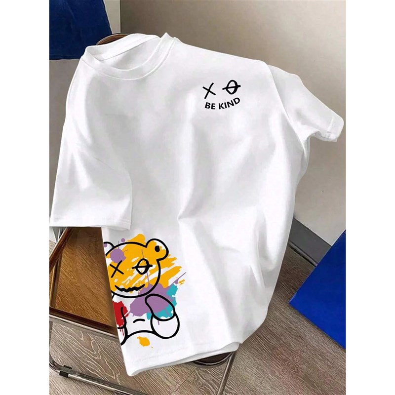 Men's  pure cotton summer loose size BE KNIND letter cartoon