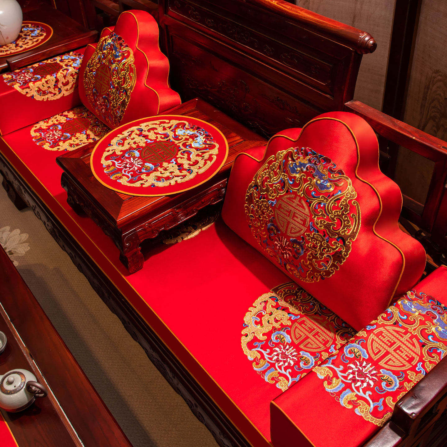 新中式轻奢高级感红木沙发垫套罩