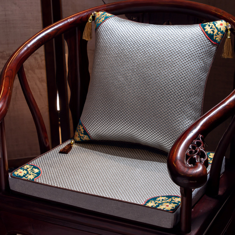 新中式红木椅子坐垫夏实木茶台餐桌茶桌椅圈椅太师椅冰丝凉席座垫