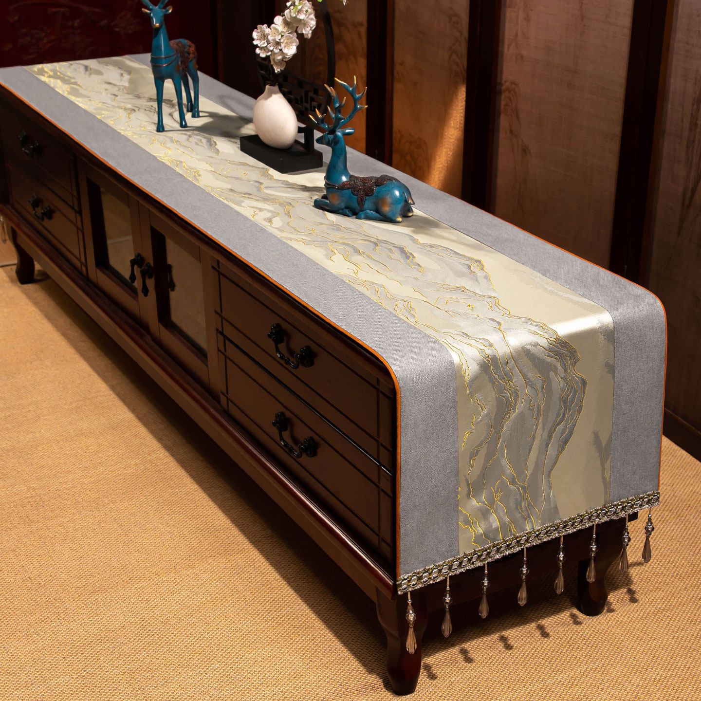 轻奢高级感电视柜盖布茶台茶席