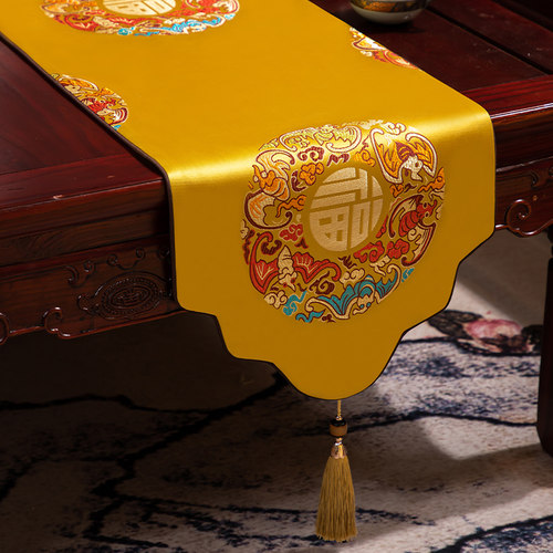 轻奢高级感禅意刺绣桌旗高端定制