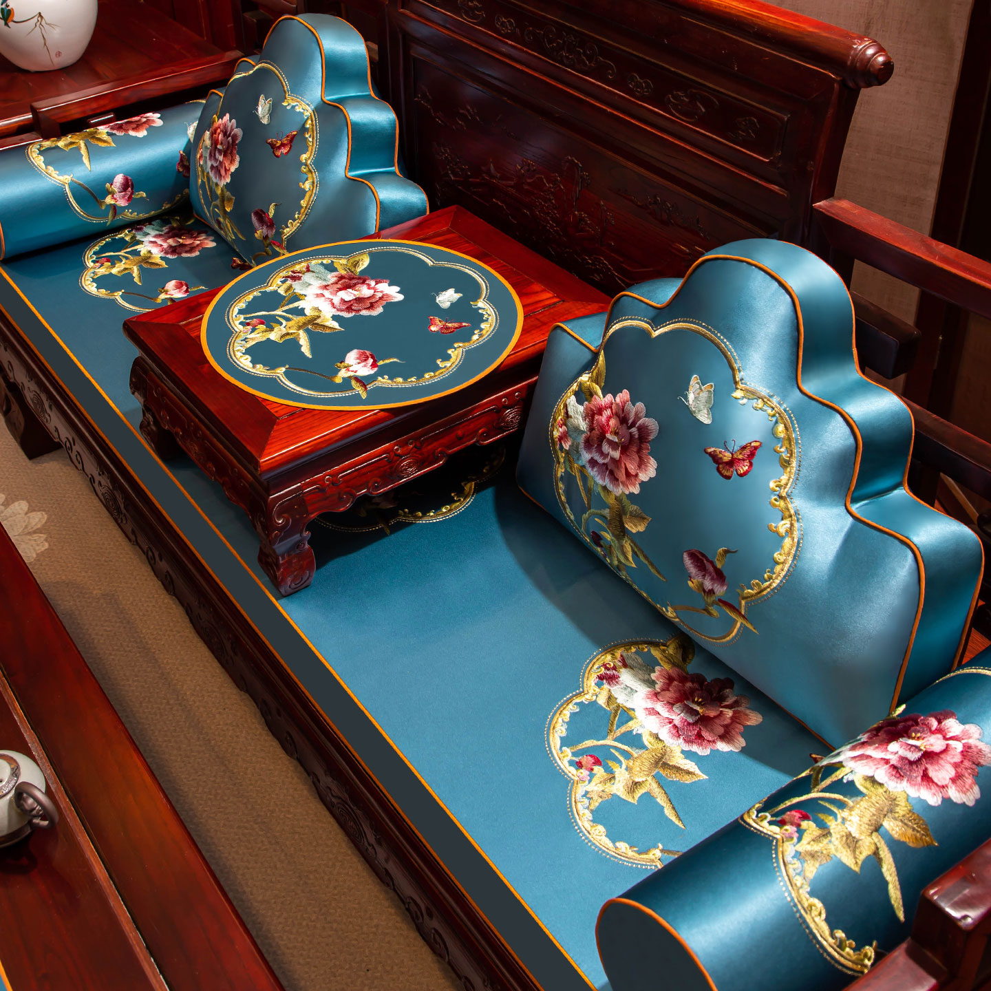 新中式轻奢高级感红木沙发坐垫