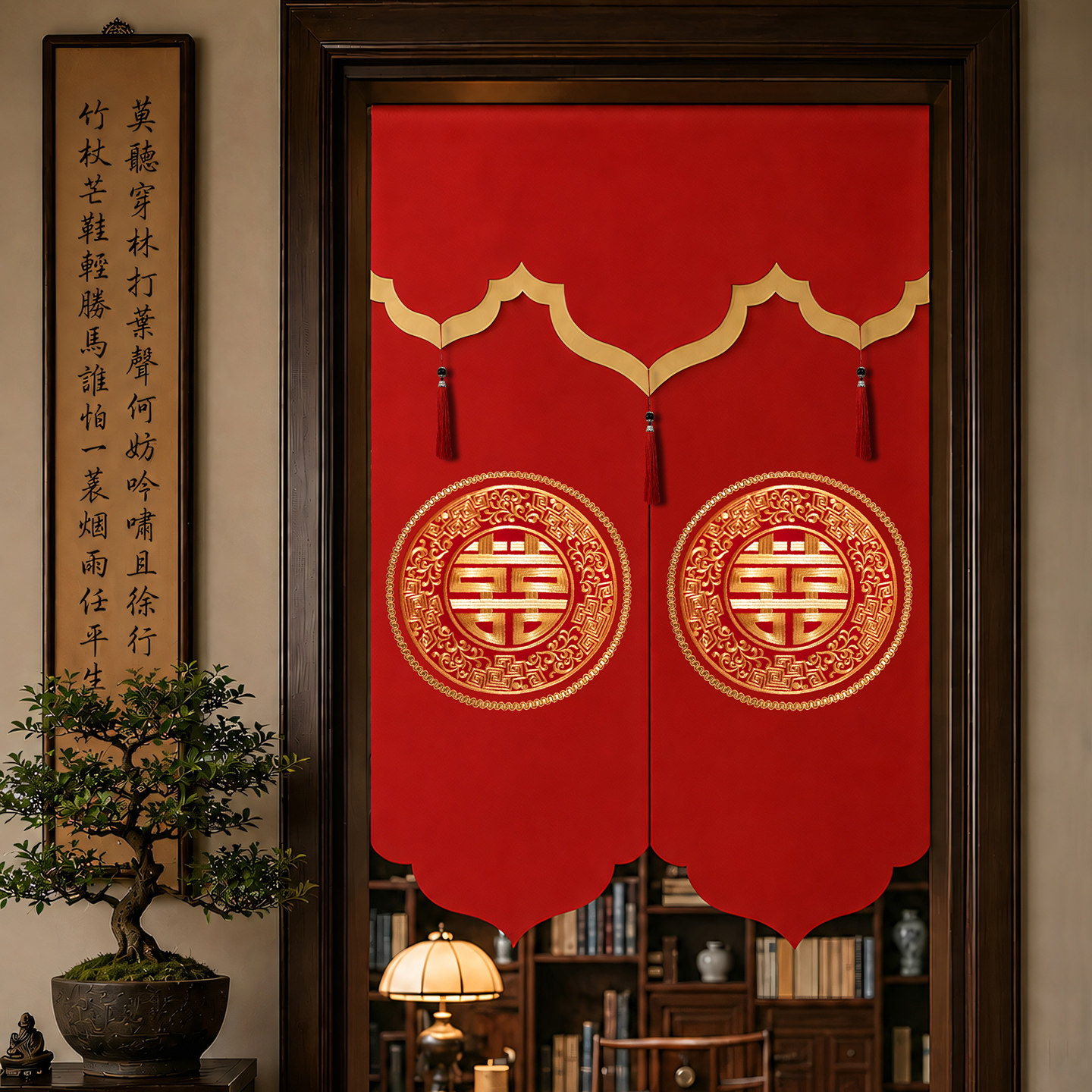 结婚门帘婚房布置套装客厅卧室房门装饰喜字刺绣挂帘婚庆用品大全