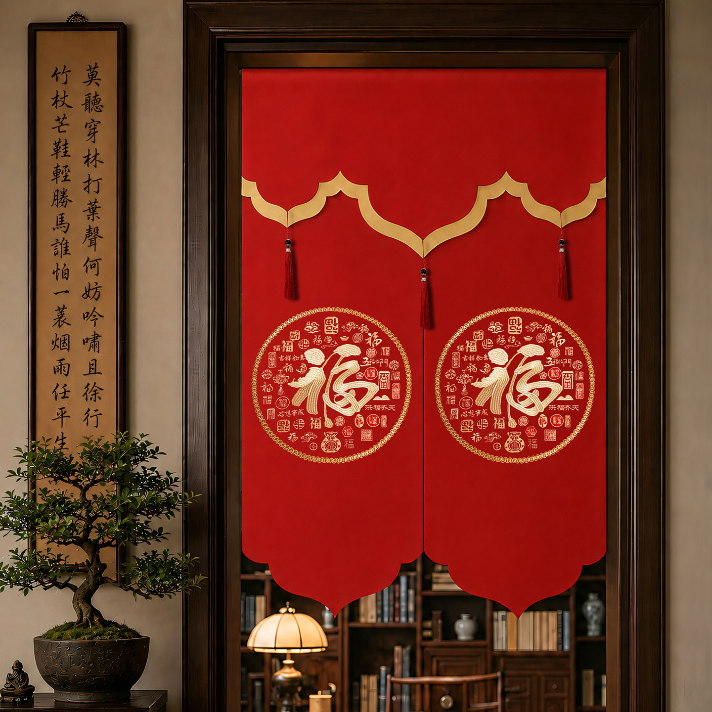 结婚门帘婚房布置卧室专用隔断帘免打孔喜庆红色喜字挂帘婚庆布帘
