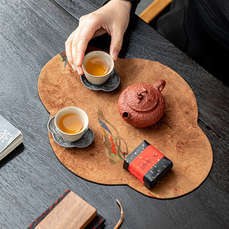 新中式茶垫柞蚕丝香云纱老料布席真蚕丝布艺茶席隔热布垫杯垫桌旗