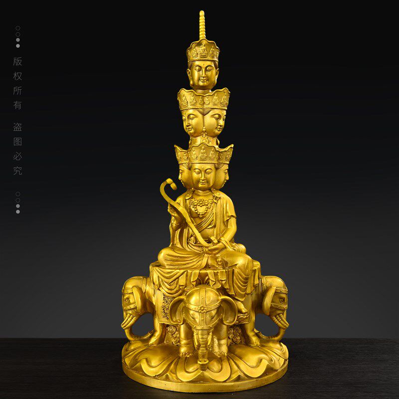 全黄铜十方普贤神像摆件峨眉山金顶普贤佛像中式摆件家居玄关摆设