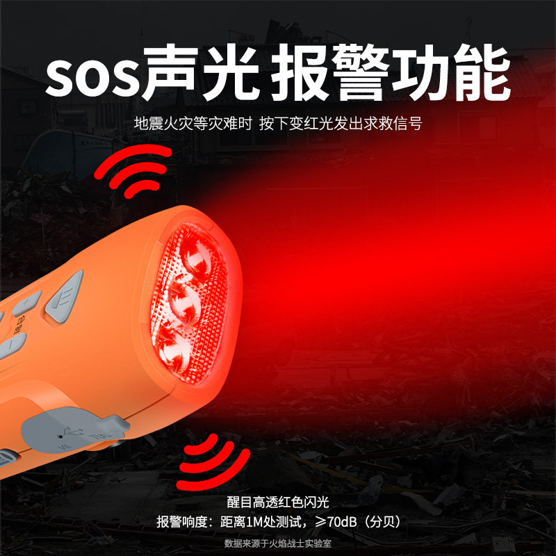 火焰战士手摇应急发电强光手电筒LED报警器求生照明USB充电收音