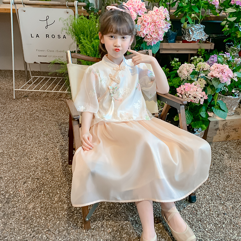 女童汉服连衣裙2025新款中大童洋气新中式夏装裙子女孩国风套装裙