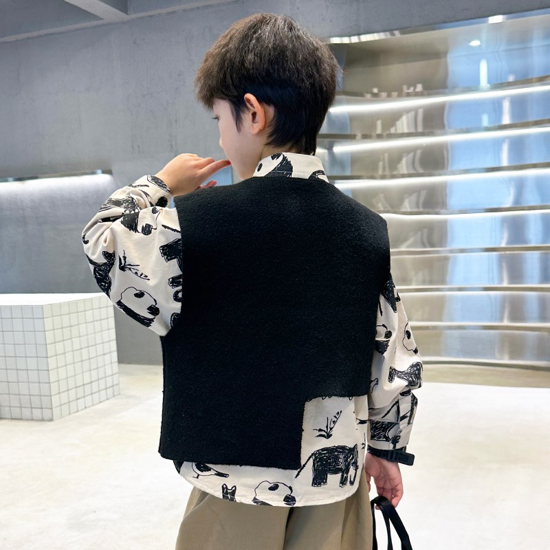 男童不规则马甲外穿春秋装新款2024洋气上衣儿童无袖针织背心外套