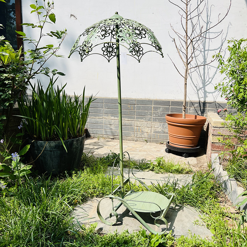 美式乡村复古铁艺雨伞装饰花架 花园阳台室内户外庭院落地花盆架