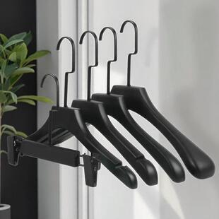店专用黑色实木防滑植绒衣架裤 服装 架酒店家用木质捆绳婚纱衣挂