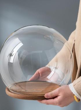 摆件彩色发光灯座球形仿古木复古发光装置展览玻璃罩子手办礼包邮