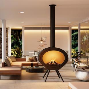 高端壁炉私人定制别墅艺术吊装壁炉农村楼房柴火取暖炉室内挂炉