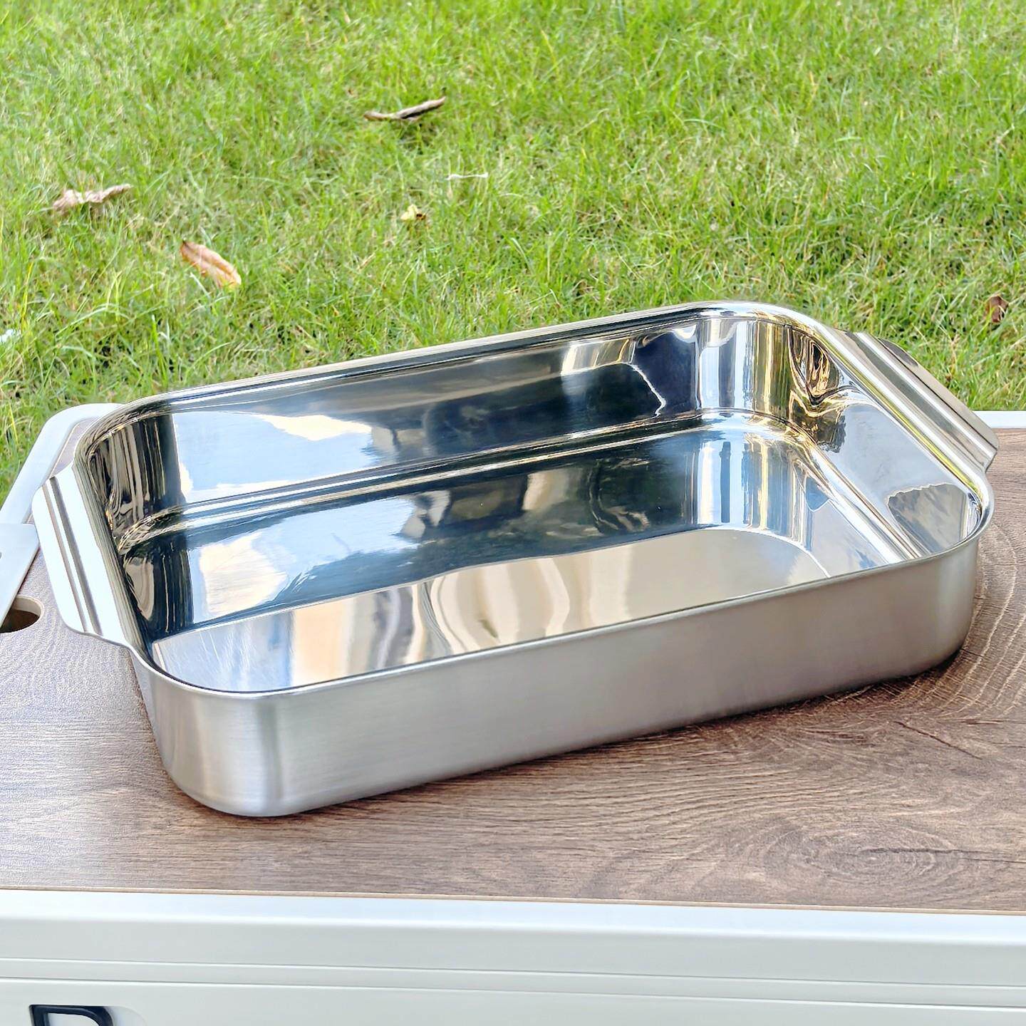 18/10不锈钢烤盘烘培模具三层双耳托盘烤肉烤鱼可明火电磁炉用