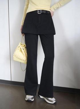 WZ欧洲站25冬新款感高腰显瘦假两件屁帘休闲加绒微喇裤长裤80273