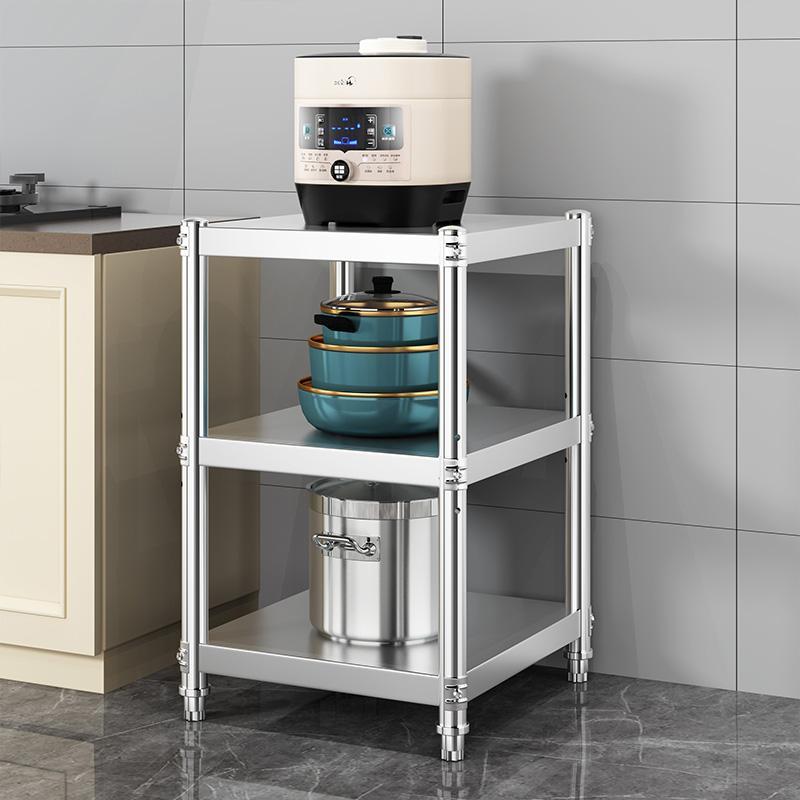 不锈钢厨房置物架多层货架落地储藏室家用微波炉烤箱收纳架放锅架