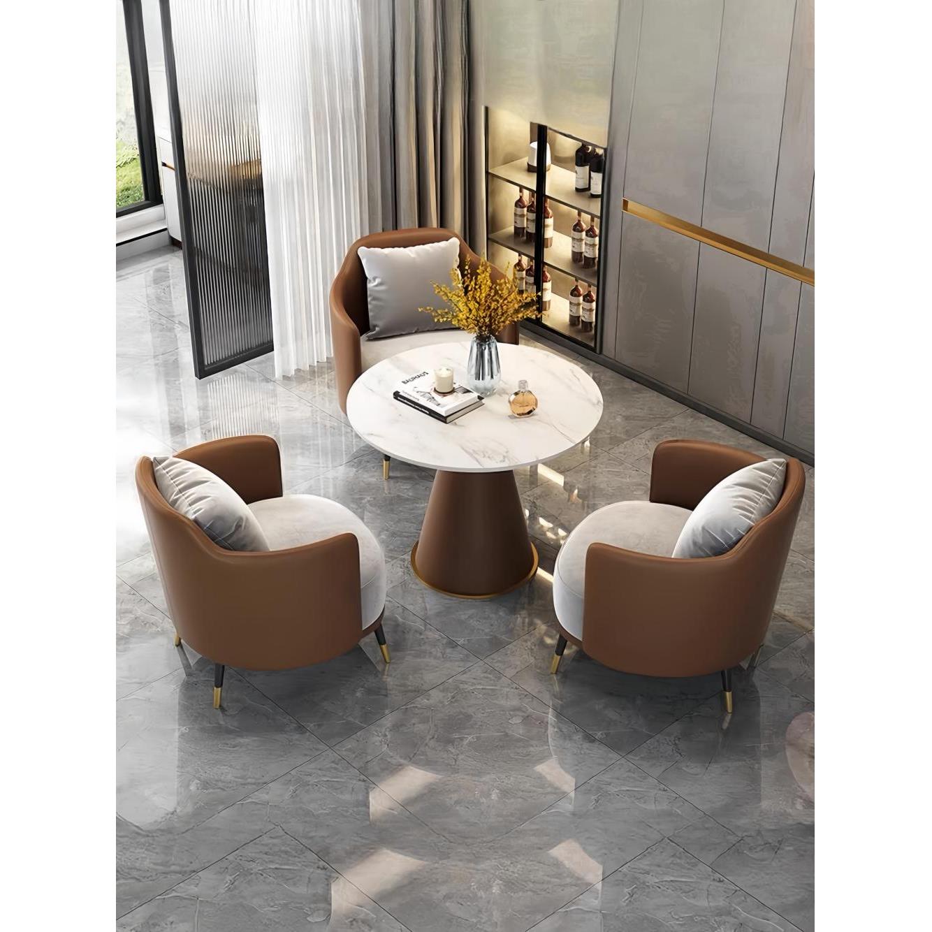 高端单人沙发茶几组合酒店接待会客洽谈售楼处美容院商场展厅家具