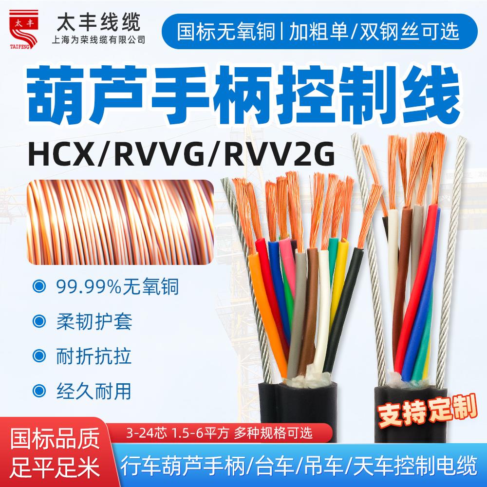 HCX带钢丝行车控制电缆线3-24芯RVV2G电动葫芦手柄线起重机国标铜