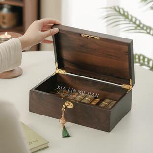 金条专用收纳盒存放50克100g黄金银条手串黑胡桃木实木首饰箱木质
